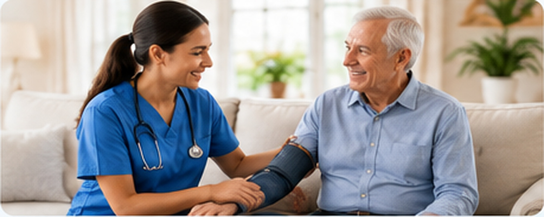 Nurse providing care to an older patient